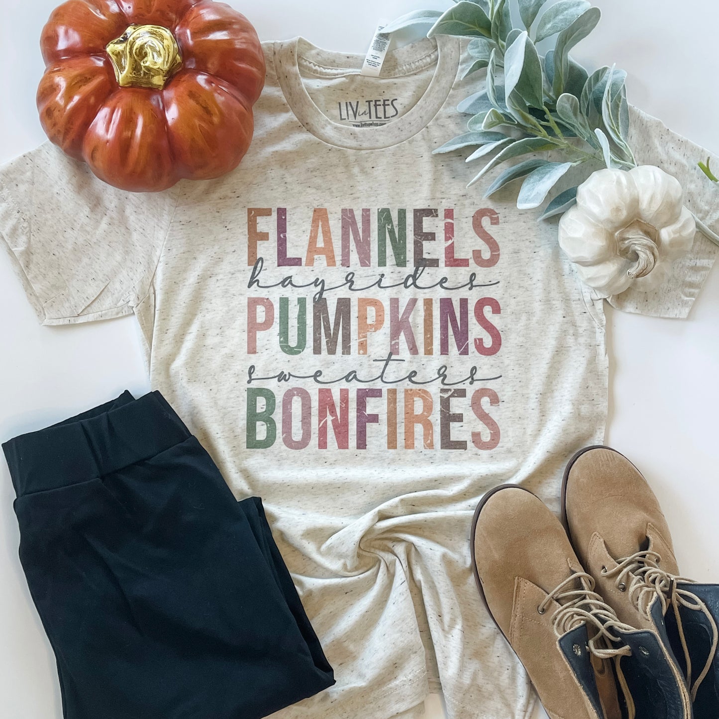 Flannels Hayrides Pumpkins Sweaters Bonfires Tee